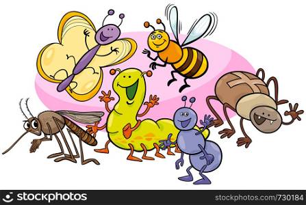 Cartoon Illustration of Happy Insects and Bugs Animal Characters Group