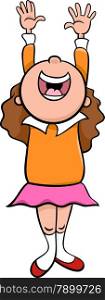 Cartoon Illustration of Happy Laughing Little Girl