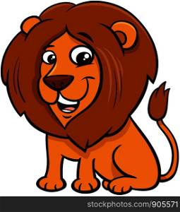 Cartoon Illustration of Happy Lion Wild Cat Animal Character