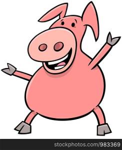 Cartoon Illustration of Happy Pig or Piglet Farm Animal Character