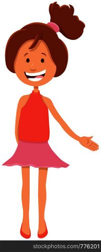 Cartoon Illustration of Happy Pretty Teen Girl Character