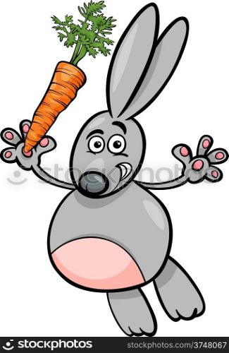 Cartoon Illustration of Happy Rabbit or Bunny with Carrot