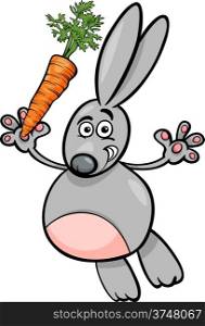 Cartoon Illustration of Happy Rabbit or Bunny with Carrot