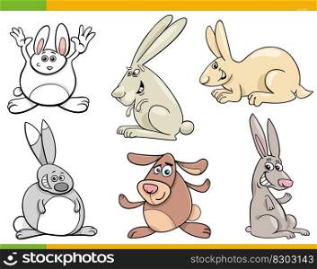 Cartoon illustration of happy rabbits animal characters set