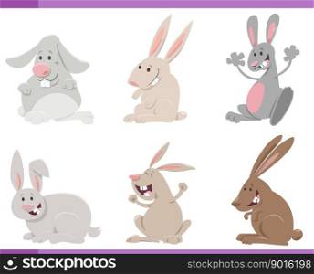Cartoon illustration of happy rabbits farm animals comic characters set