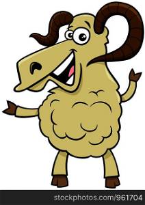 Cartoon Illustration of Happy Ram Farm Animal Character