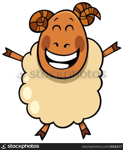 Cartoon Illustration of Happy Ram Farm Comic Animal Character
