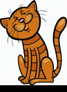 Cartoon Illustration of Happy Red Tabby Cat