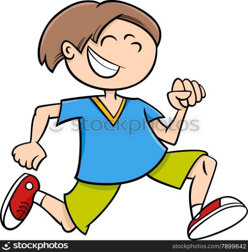 Cartoon Illustration of Happy Running Little Boy