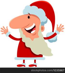 Cartoon Illustration of Happy Santa Claus Character on Christmas Holiday Time