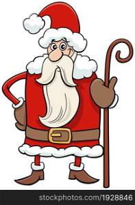 Cartoon illustration of happy Santa Claus character with cane on Christmas time