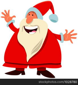 Cartoon Illustration of Happy Santa Claus Character with on Christmas Time