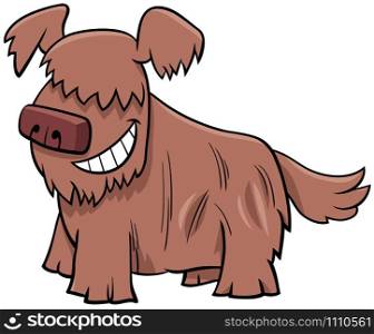 Cartoon Illustration of Happy Shaggy Dog or Puppy Comic Animal Character