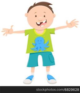 Cartoon Illustration of Happy Snagle Tooth Boy Kid Character