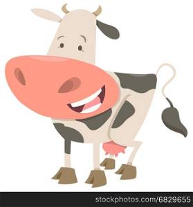 Cartoon Illustration of Happy Spotted Cow Farm Animal Character