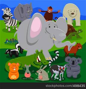 Cartoon Illustration of Happy Wild Animal Comic Characters Group