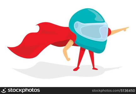 Cartoon illustration of helmet super hero standing with cape