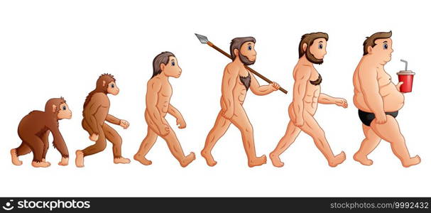 Cartoon illustration of human evolution