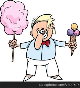Cartoon Illustration of Ice Cream and Candy Floss Seller Character