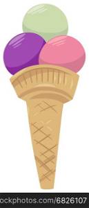 Cartoon Illustration of Ice Cream in Cone Food Object