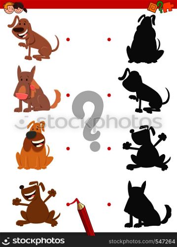Cartoon Illustration of Join the Right Shadows with Picture Educational Game for Children with Dogs and Puppies Animal Characters
