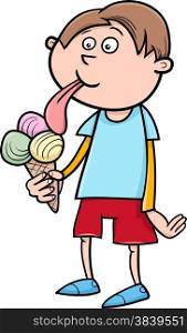 Cartoon Illustration of Kid Boy Eating Ice Cream