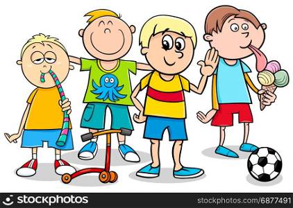 Cartoon Illustration of Kid Boys Characters Group with Toys