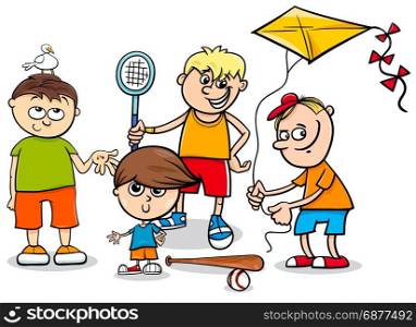 Cartoon Illustration of Kid Boys Children Characters Group