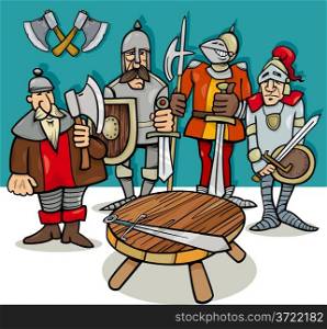 Cartoon Illustration of Legendary Knights of the Round Table