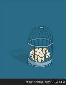Cartoon illustration of locked brain caged in birdcage