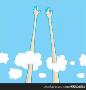Cartoon illustration of long arms and hands giving a really tall high five
