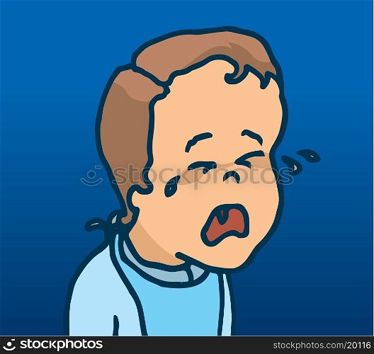 Cartoon illustration of male baby crying loudly