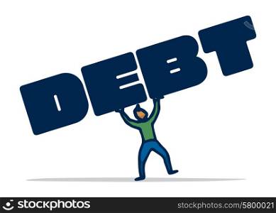 Cartoon illustration of man balancing his debt suffering the weight