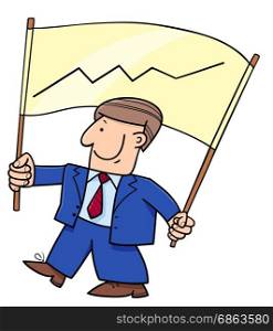 Cartoon Illustration of Man or Businessman Character Holding Banner with Chart