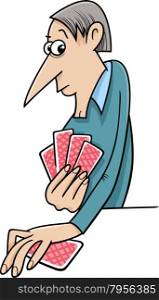 Cartoon illustration of Man Playing Cards