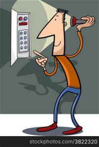 Cartoon Illustration of Man Trying to Fix Electricity Failure