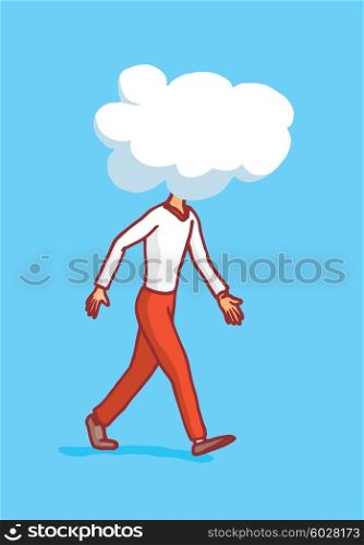Cartoon illustration of man walking with clouded mind