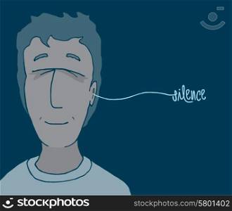 Cartoon illustration of man with his eyes closed meditating on silence
