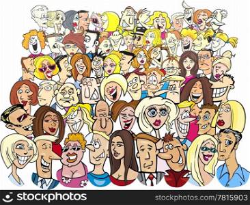 cartoon illustration of many different people in the crowd