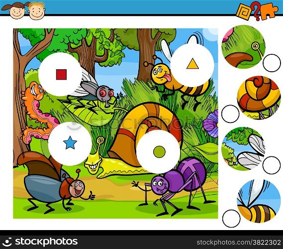 Cartoon Illustration of Match the Pieces Education Game for Preschool Children