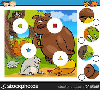 Cartoon Illustration of Match the Pieces Educational Game for Preschool Children