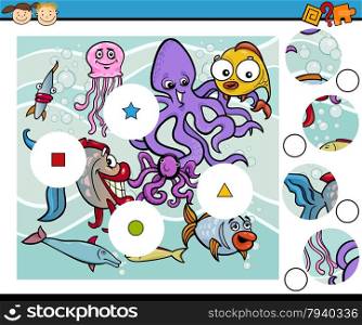 Cartoon Illustration of Match the Pieces Educational Game for Preschool Children