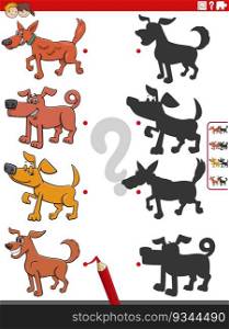 Cartoon illustration of match the right shadows with pictures educational gamey with funny dogs