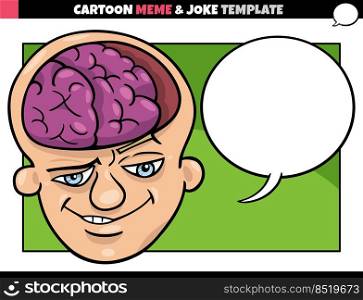 cartoon illustration of meme template with blank comic speech balloon and brain man