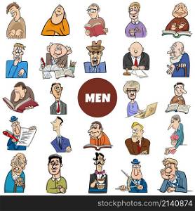 Cartoon illustration of men comic characters big set