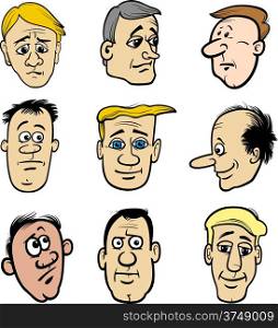 Cartoon Illustration of Men Heads Characters and Emotions or Expressions