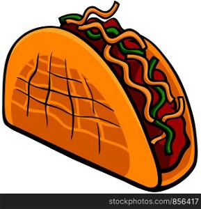 Cartoon Illustration of Mexican Taco Food Object