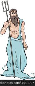 Cartoon Illustration of Mythological Greek God Poseidon
