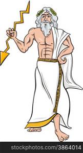 Cartoon Illustration of Mythological Greek God Zeus
