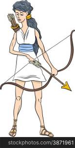 Cartoon Illustration of Mythological Greek Goddess Artemis